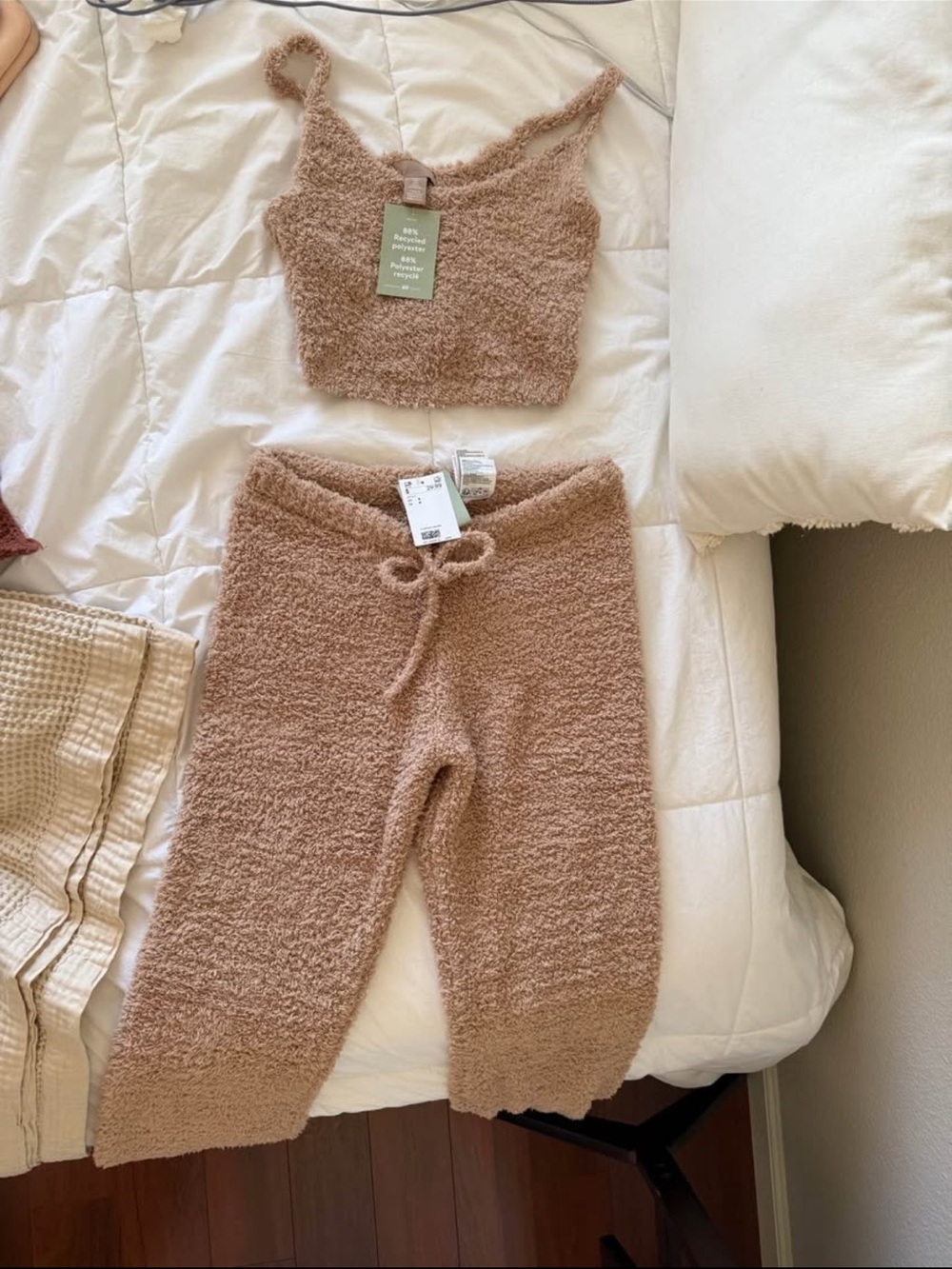 H&M Cozy Taupe Plush Joggers and Tank Set
